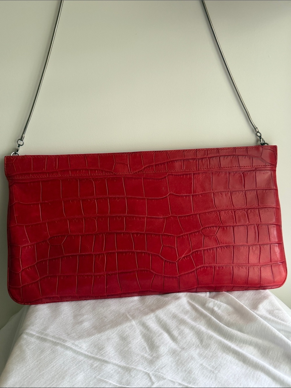 VINTAGE Bruno Magli Monica Croc Embossed Red Leather Clutch Bag Y2K RARE Indie - Picture 10 of 13